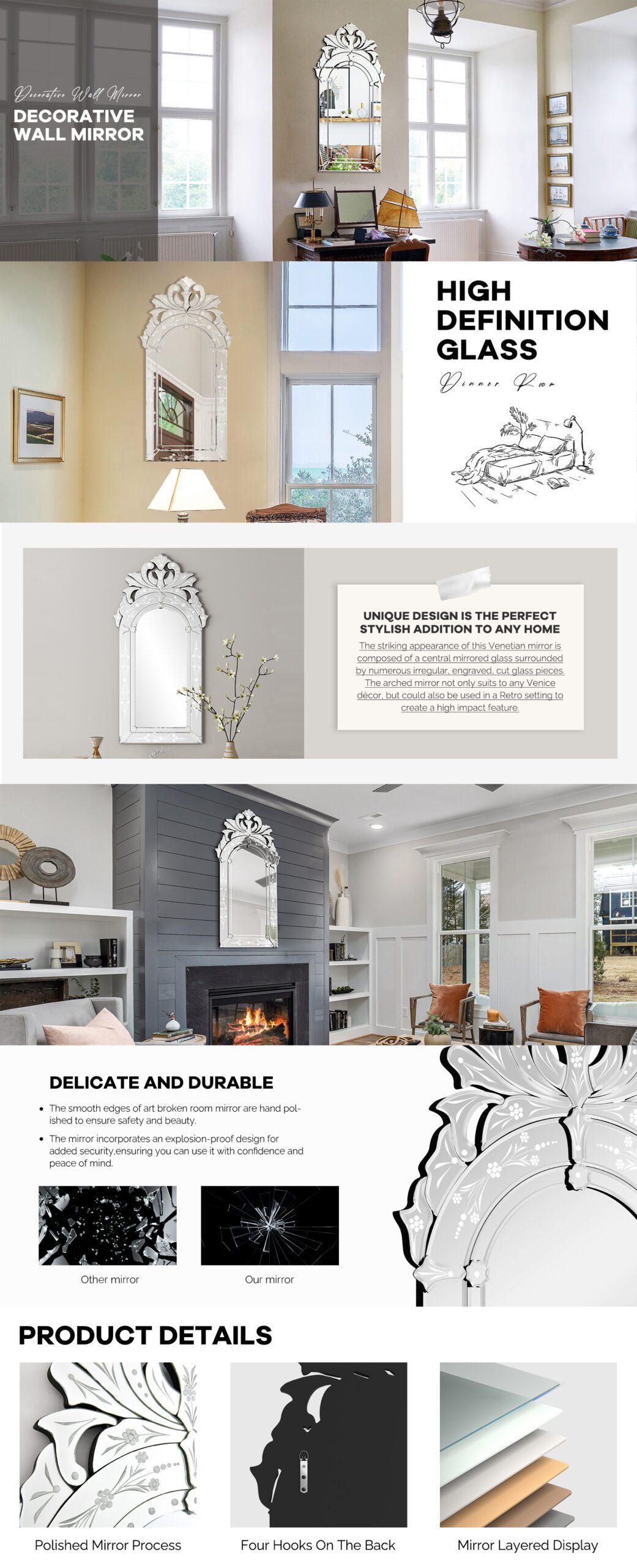 Venetian Etched Wall Mirror