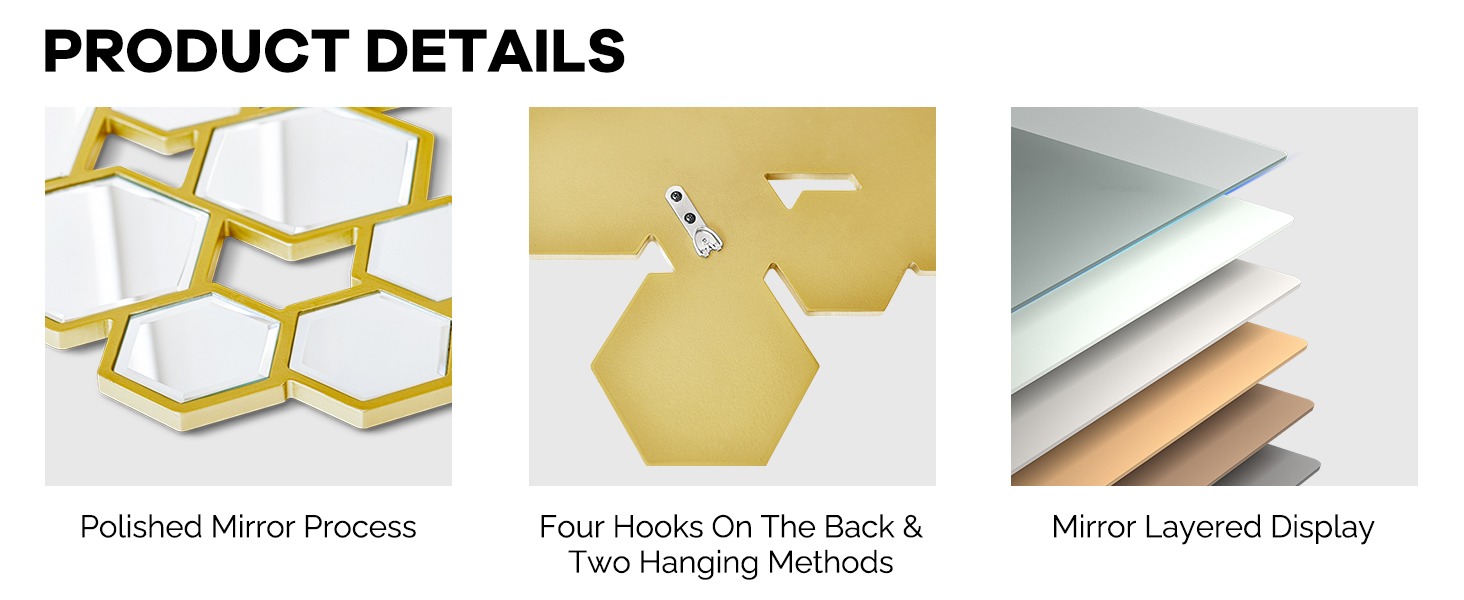 KOHORS Modern Hexagon Gold Wooden Framed Wall Mirror