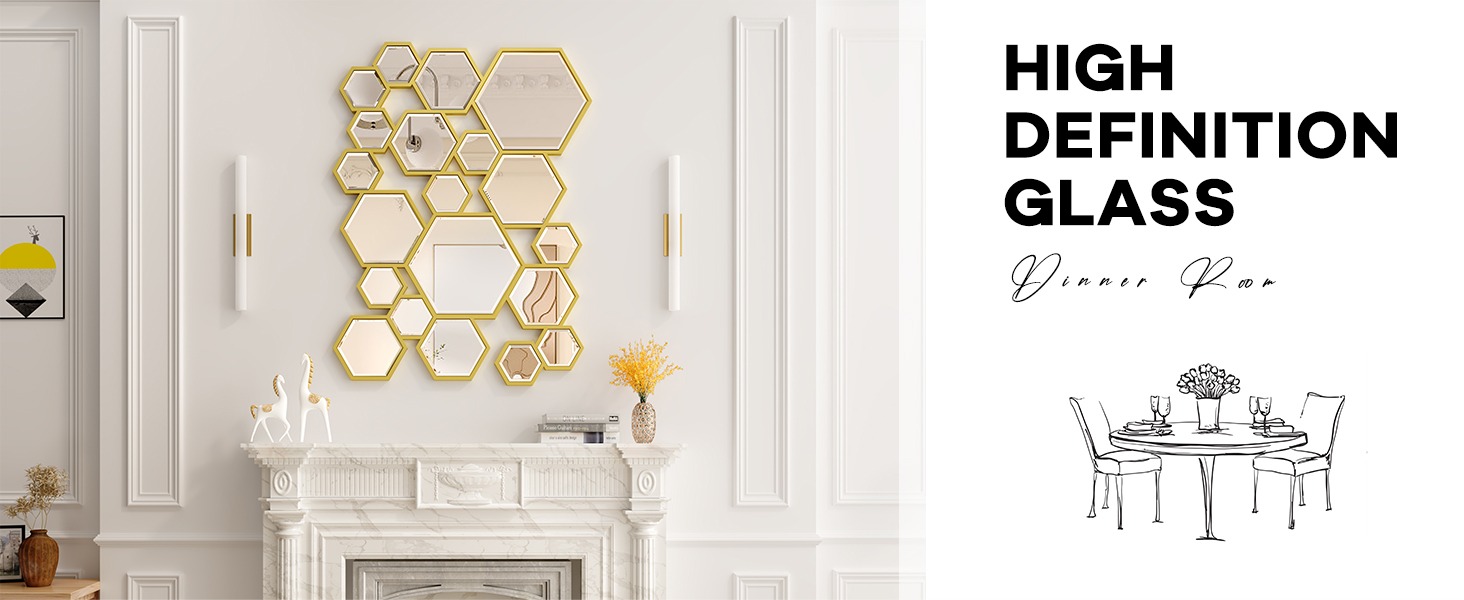 KOHORS Modern Hexagon Gold Wooden Framed Wall Mirror