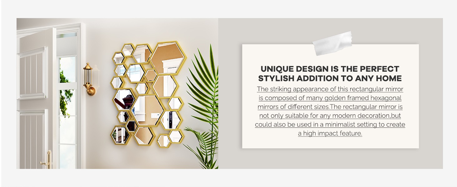 KOHORS Modern Hexagon Gold Wooden Framed Wall Mirror