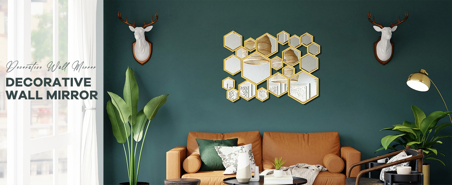 KOHORS Modern Hexagon Gold Wooden Framed Wall Mirror